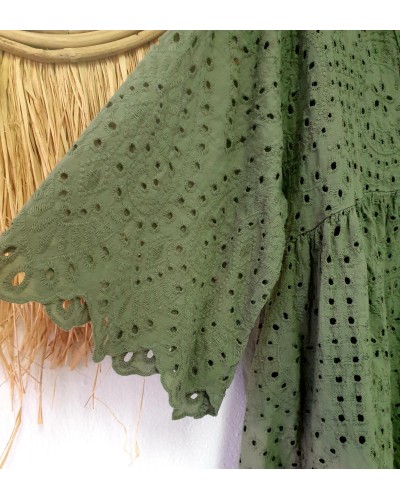 Blusón / Mini Vestido Troquelado Verde Caqui