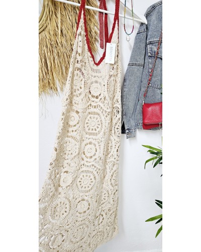 Vestido Crochet / Ribete Rojo