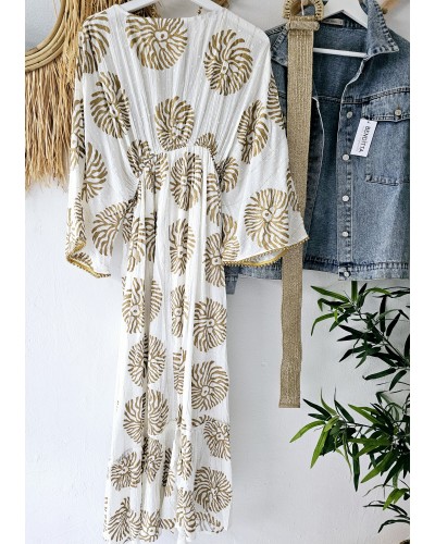 Vestido Boho Estampado Blanco / Dorado