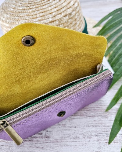 Monedero Piel Metalizada Amarillo / Malva