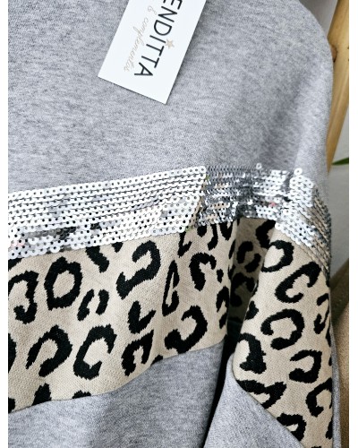 Sudadera Paillettes Plata / Leo Gris