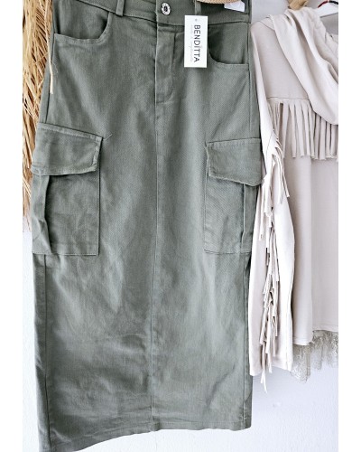 Falda Denim / Cargo Verde Militar