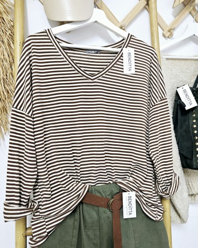 Camiseta Rayas Marrón