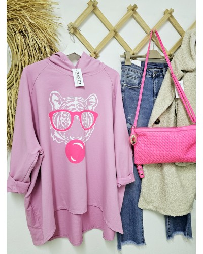 Maxi Sudadera Tigre / Flúor Rosa
