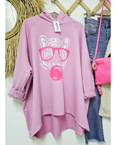 Maxi Sudadera Tigre / Flúor Rosa