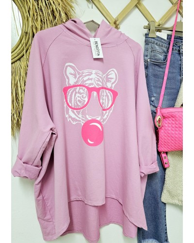 Maxi Sudadera Tigre / Flúor Rosa