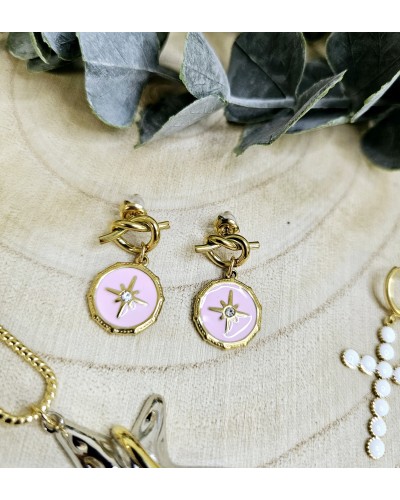 Pendientes Estrella / Esmalte Rosa