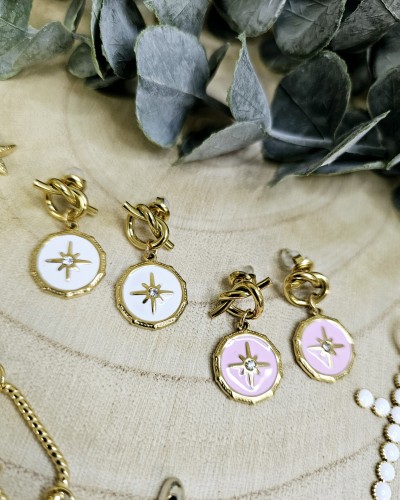 Pendientes Estrella / Esmalte Rosa