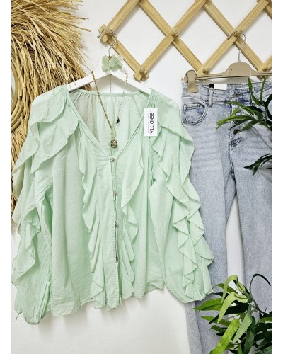 Blusa Boho / Volantes Verde Pastel