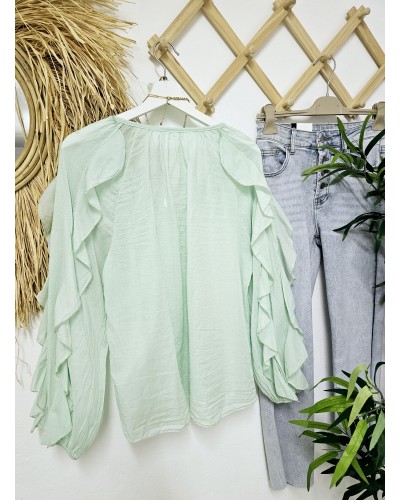Blusa Boho / Volantes Verde Pastel