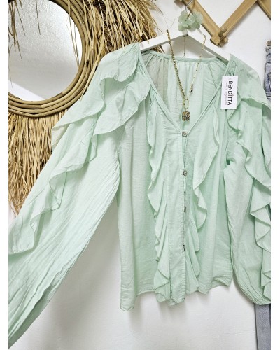 Blusa Boho / Volantes Verde Pastel
