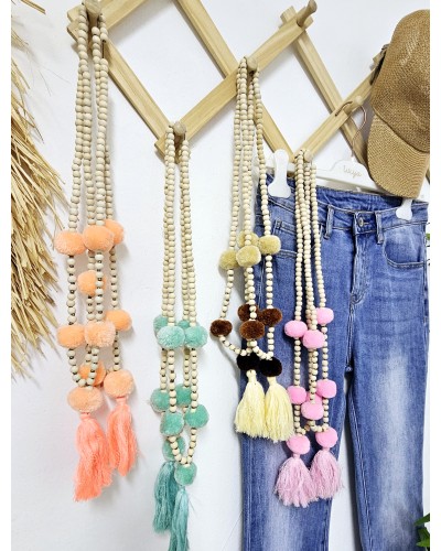 Collar Cuentas Madera / Borla