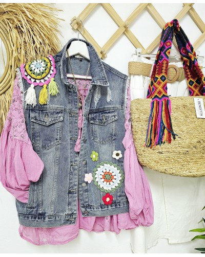 Chaleco Denim Crochet