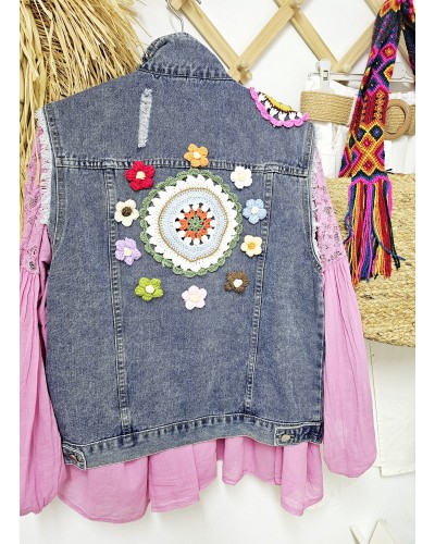 Chaleco Denim Crochet