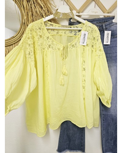 Blusón Boho / Borlas Amarillo