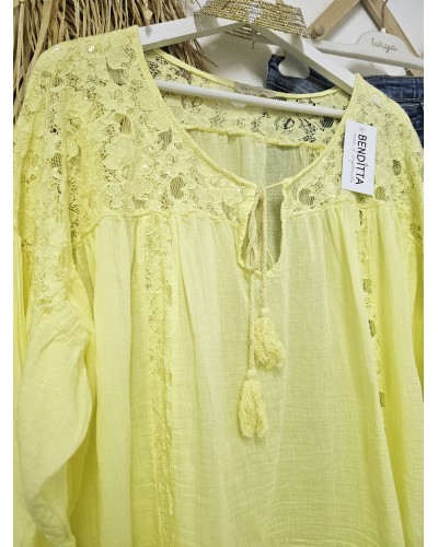 Blusón Boho / Borlas Amarillo