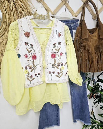 Blusón Boho / Borlas Amarillo