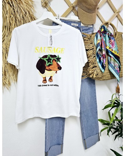 Camiseta Teckel / Gafas Estrellas Amarillo