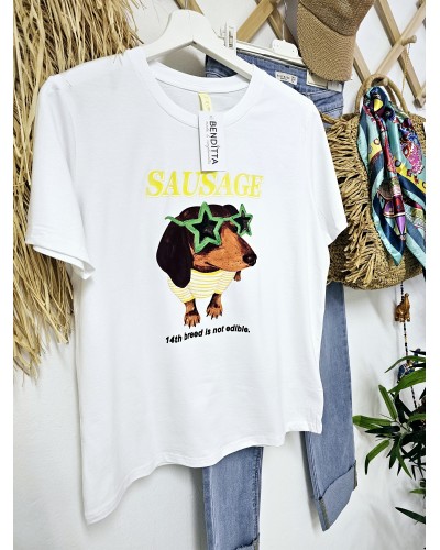 Camiseta Teckel / Gafas Estrellas Amarillo