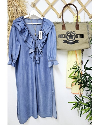 Vestido Denim Fluido / Volantes