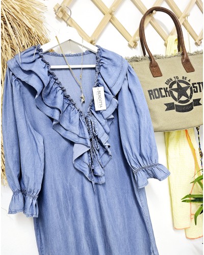 Vestido Denim Fluido / Volantes