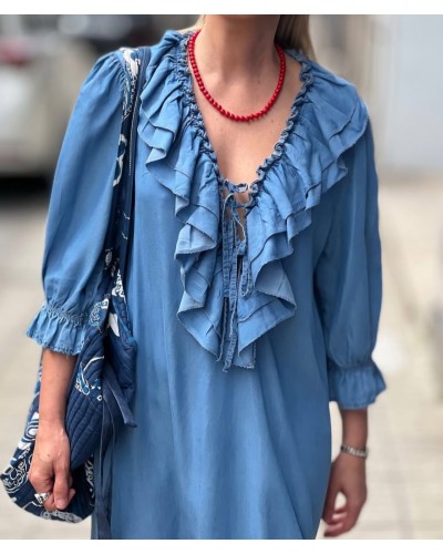 Vestido Denim Fluido / Volantes