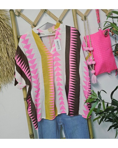 Camisa Étnica / Flúor Rosa