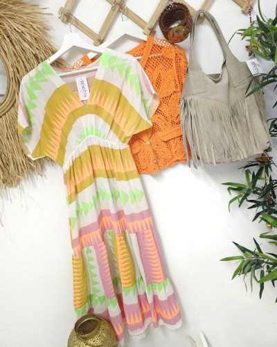 Vestido Étnico / Flúor Rosa