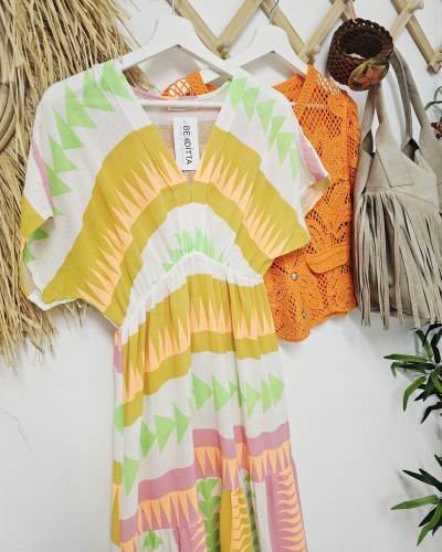 Vestido Étnico / Flúor Rosa