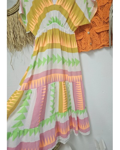 Vestido Étnico / Flúor Rosa