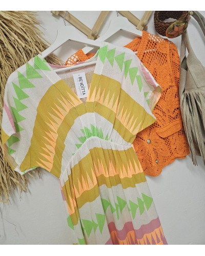 Vestido Étnico / Flúor Rosa