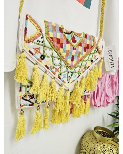 Bolso Bordados / Borlas Amarillo