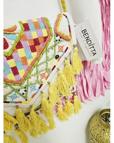 Bolso Bordados / Borlas Amarillo