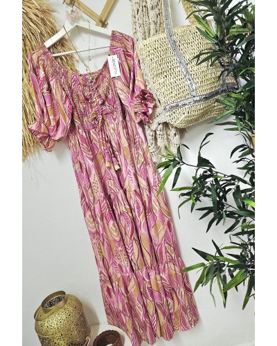Vestido Seda / Nido de Abeja Rosa