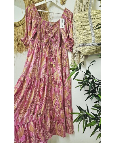 Vestido Seda / Nido de Abeja Rosa