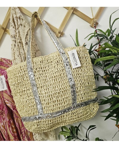 Bolso Rafia / Paillettes Tostado