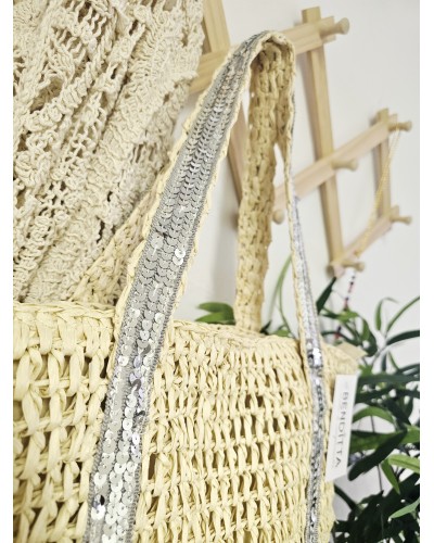 Bolso Rafia / Paillettes Tostado