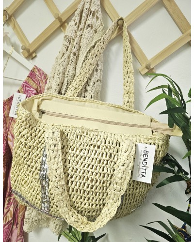 Bolso Rafia / Paillettes Tostado