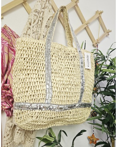 Bolso Rafia / Paillettes Tostado