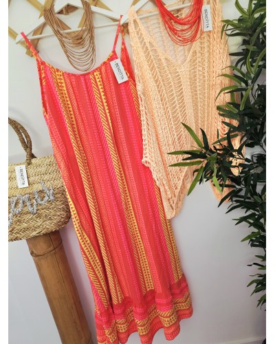 Vestido Étnico Flúor / Coral