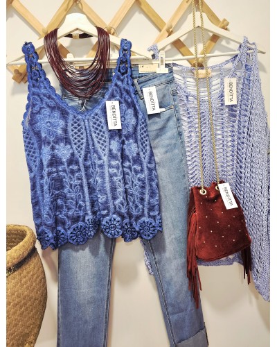 Top Tejido Combinado / Azulón