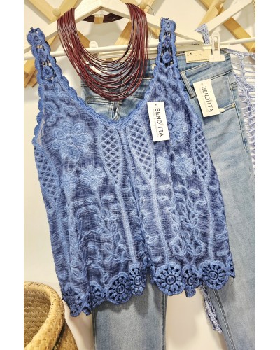 Top Tejido Combinado / Azulón