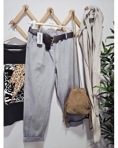 Pantalón Tobillero / Cinturón Gris