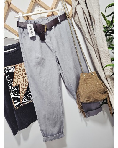 Pantalón Tobillero / Cinturón Gris
