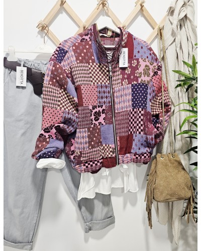 Bomber Patchwork Burdeos