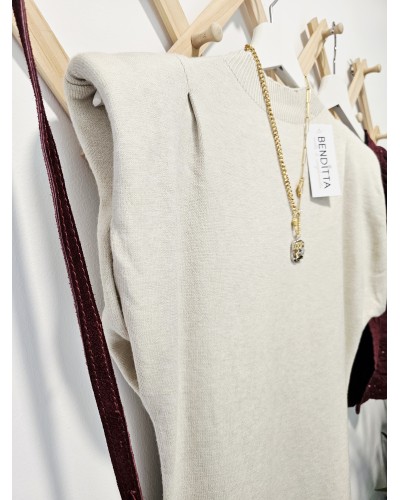 Vestido Punto / Hombreras Beige