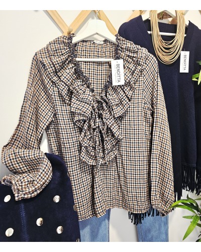 Blusa Vichy Azul / Camel