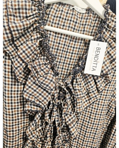 Blusa Vichy Azul / Camel