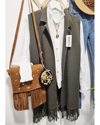 Chaleco Punto / Flecos Verde Caqui