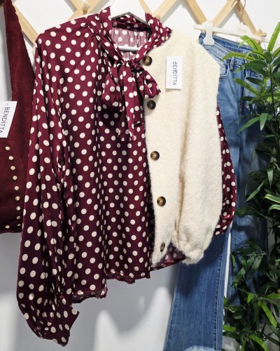Blusa Seda / Topos Burdeos